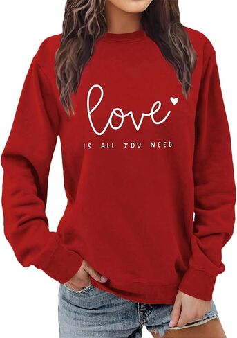 Long Sleeve Shirts Valentines Sweatshirt for Women Love Letter Graphic Spring Summer Casual Pullover Tops in Saudi Arabia