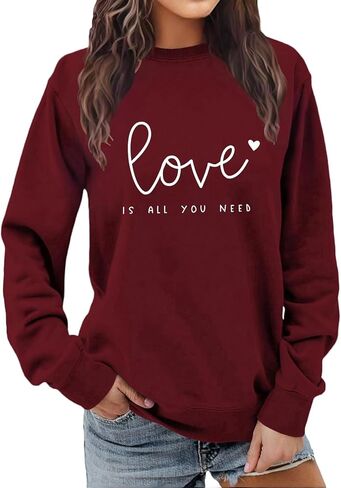 Long Sleeve Shirts Valentines Sweatshirt for Women Love Letter Graphic Spring Summer Casual Pullover Tops in Saudi Arabia