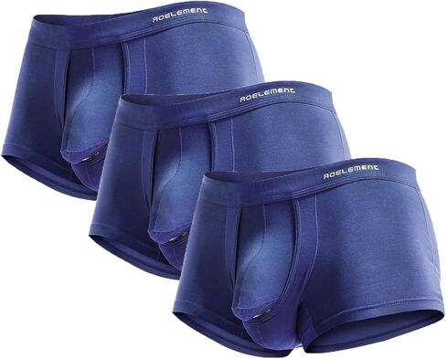 3pcs Men's Comfort Separated Pouch Trunk Briefs,Solid Color Breathable Bulge Enhancing Multiway with Separate Pouch（Blue） in Saudi Arabia