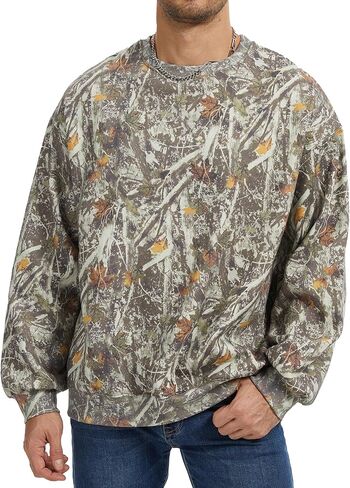 سويت شيرت مموه للرجال بلوفر بياقة دائرية من الصوف مع قلنسوة كاجوال كبيرة الحجم وأكمام طويلة من أوراق القيقب قطع علوية مطبوعة برسومات الجرافيك in Kuwait