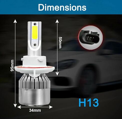 C6 LED Headlight Bulbs H13/9008, 3800 Lumens, 6500K, 36W with Cooling Fan, 2-Pack, car truck plug and play in Saudi Arabia