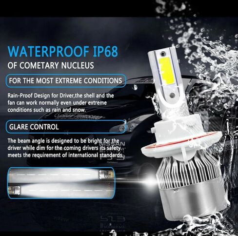 C6 LED Headlight Bulbs H13/9008, 3800 Lumens, 6500K, 36W with Cooling Fan, 2-Pack, car truck plug and play in Saudi Arabia