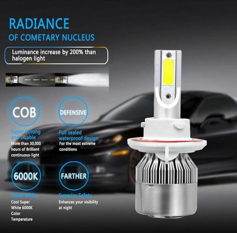 C6 LED Headlight Bulbs H13/9008, 3800 Lumens, 6500K, 36W with Cooling Fan, 2-Pack, car truck plug and play in Saudi Arabia