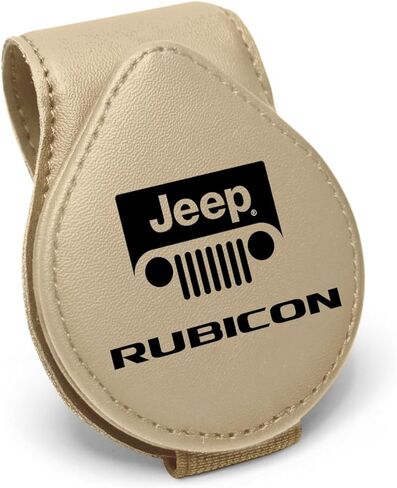 iPick Image for Jeep Rubicon Wrangler Logo Black Leather Magnetic Sunglass Holder Car Sun Visor Mount Clip - Official Licensed in Saudi Arabia