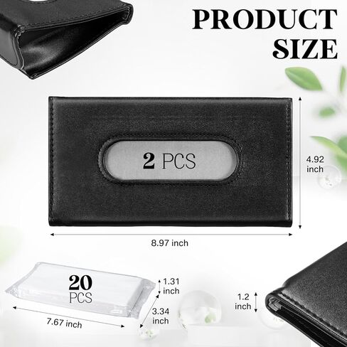 2 قطعة من حامل مناديل السيارة الأسود مع 20 عبوة مناديل قابلة لإعادة التعبئة من الشمس منديل من الجلد الصناعي للمقعد الخلفي من جلد البولي يوريثان لملحقات السيارات in Kuwait