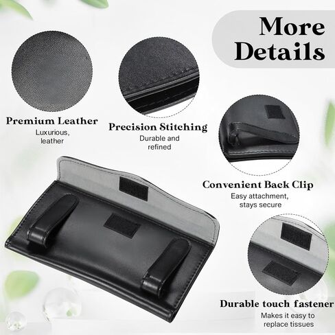 2 قطعة من حامل مناديل السيارة الأسود مع 20 عبوة مناديل قابلة لإعادة التعبئة من الشمس منديل من الجلد الصناعي للمقعد الخلفي من جلد البولي يوريثان لملحقات السيارات in Kuwait