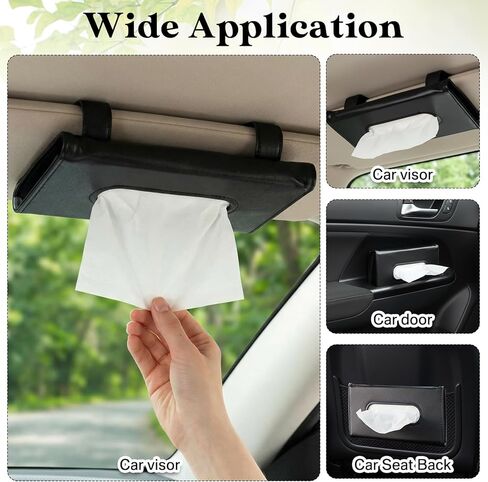 2 قطعة من حامل مناديل السيارة الأسود مع 20 عبوة مناديل قابلة لإعادة التعبئة من الشمس منديل من الجلد الصناعي للمقعد الخلفي من جلد البولي يوريثان لملحقات السيارات in Kuwait