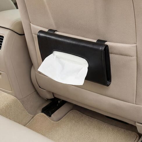 2 قطعة من حامل مناديل السيارة الأسود مع 20 عبوة مناديل قابلة لإعادة التعبئة من الشمس منديل من الجلد الصناعي للمقعد الخلفي من جلد البولي يوريثان لملحقات السيارات in Kuwait