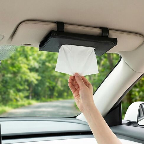 2 قطعة من حامل مناديل السيارة الأسود مع 20 عبوة مناديل قابلة لإعادة التعبئة من الشمس منديل من الجلد الصناعي للمقعد الخلفي من جلد البولي يوريثان لملحقات السيارات in Kuwait