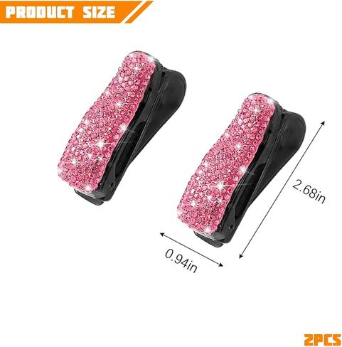 Bling Car Sun Visor Sunglasses Holder, Crystal Rhinestone Vehicle Glasses Hanger Mount with Ticket Card Clip for Women Girl, Auto Eyeglasses Mounting, Universal for Vehicles (Pink) in Saudi Arabia