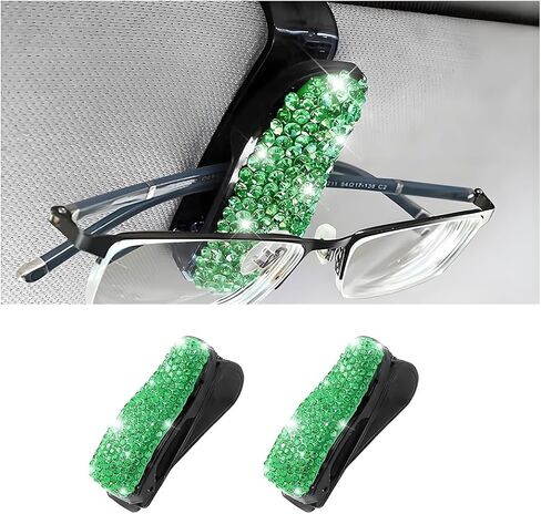 Bling Car Sun Visor Sunglasses Holder, Crystal Rhinestone Vehicle Glasses Hanger Mount with Ticket Card Clip for Women Girl, Auto Eyeglasses Mounting, Universal for Vehicles (Pink) in Saudi Arabia