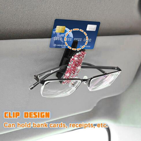 Bling Car Sun Visor Sunglasses Holder, Crystal Rhinestone Vehicle Glasses Hanger Mount with Ticket Card Clip for Women Girl, Auto Eyeglasses Mounting, Universal for Vehicles (Pink) in Saudi Arabia