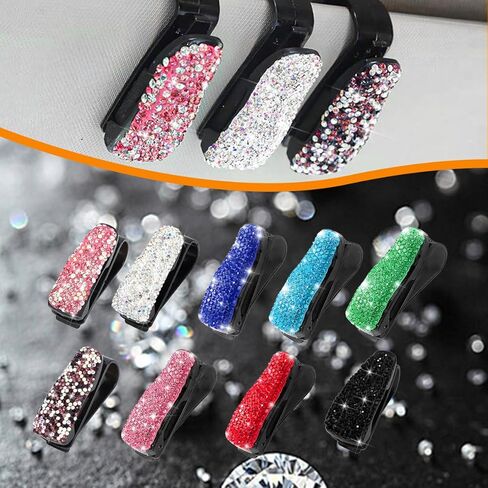 Bling Car Sun Visor Sunglasses Holder, Crystal Rhinestone Vehicle Glasses Hanger Mount with Ticket Card Clip for Women Girl, Auto Eyeglasses Mounting, Universal for Vehicles (Pink) in Saudi Arabia