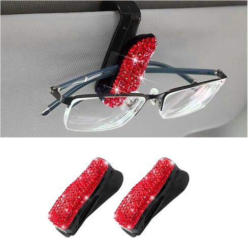 Bling Car Sun Visor Sunglasses Holder, Crystal Rhinestone Vehicle Glasses Hanger Mount with Ticket Card Clip for Women Girl, Auto Eyeglasses Mounting, Universal for Vehicles (Pink) in Saudi Arabia