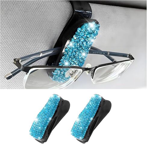 Bling Car Sun Visor Sunglasses Holder, Crystal Rhinestone Vehicle Glasses Hanger Mount with Ticket Card Clip for Women Girl, Auto Eyeglasses Mounting, Universal for Vehicles (Pink) in Saudi Arabia