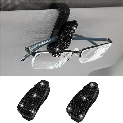 Bling Car Sun Visor Sunglasses Holder, Crystal Rhinestone Vehicle Glasses Hanger Mount with Ticket Card Clip for Women Girl, Auto Eyeglasses Mounting, Universal for Vehicles (Pink) in Saudi Arabia