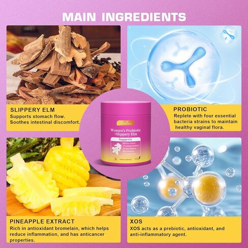 Her Juicy Feminine Probiotics Gummies for Women with Slippery Elm - Pineapple Flavor, pH Balance & Immune Health Support - Digestive & Feminine Support - Vegan Supplement, 60 C in Saudi Arabia