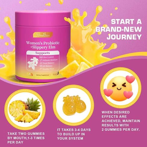 Her Juicy Feminine Probiotics Gummies for Women with Slippery Elm - Pineapple Flavor, pH Balance & Immune Health Support - Digestive & Feminine Support - Vegan Supplement, 60 C in Saudi Arabia