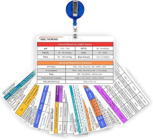 شارة معالج الجهاز التنفسي مع بكرة - 8 بطاقات مرجعية من البولي فينيل كلوريد لأجهزة RT، وICU، وABG، وإعدادات التنفس الصناعي، وNRP وطب الأطفال - أوراق غش مجرى الهواء، وهدايا وإكسسوارات المعالج التنفسي in Kuwait