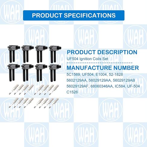 UF504 Set of 8 Ignition Coils Pack 16 Iridum Spark Plugs Compatible with 2009-2020 Dodge Ram 1500 2500 3500 Challenger Charger Durango Chrysler 300 Jeep Grand Cherokee V8 5.7L 6.1L 6.4L in Saudi Arabia