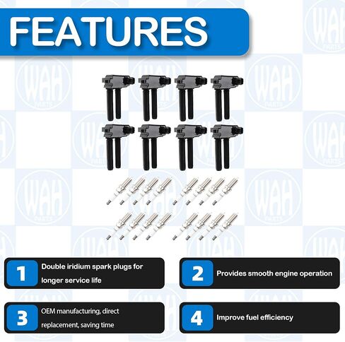 UF504 Set of 8 Ignition Coils Pack 16 Iridum Spark Plugs Compatible with 2009-2020 Dodge Ram 1500 2500 3500 Challenger Charger Durango Chrysler 300 Jeep Grand Cherokee V8 5.7L 6.1L 6.4L in Saudi Arabia