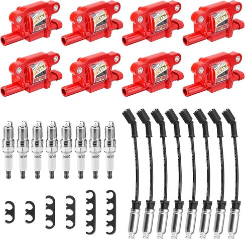 UF413 Ignition Coil Pack Spark Plug and Wires Set of 8, Square Ignition Coil Set for 2007-2011 Chevy Silverado Avalanche Tahoe GMC Yukon Sierra Cadillac Escalade 5.3 V8, Replaces UF413 D510C 5C1554 in Kuwait
