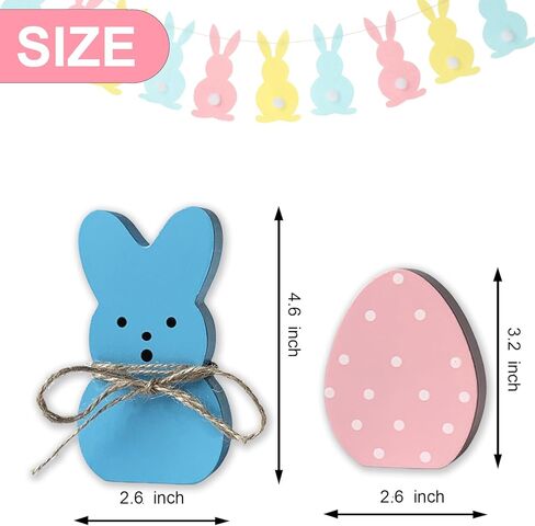 زينة عيد الفصح 7 قطع من بيض الأرنب الخشبي علامات ديكور الربيع للمنزل، أرنب خشبي قائم بذاته لطيف قطع مركزية للطاولة ديكور صينية متدرجة لمستلزمات الحفلات على سطح الطاولة ورف الرف in Kuwait