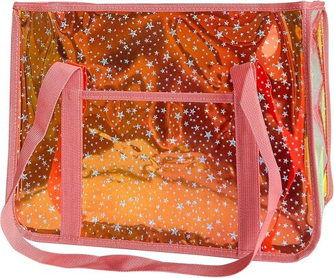 Star-Print Holographic Beach Bag - Waterproof Iridescent PVC Tote for Women, Stadium Approved Clear Tote for Travel in Saudi Arabia