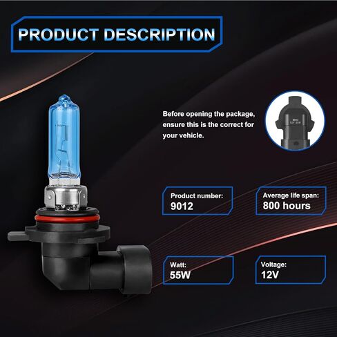 Fit for Ford Taurus 2013-2019 High Performance Halogen Headlight Bulbs,9012 High Low Dual Beam Headlamp Replacement Bulbs Kit, Plug and Play,Pack of 2 in Saudi Arabia
