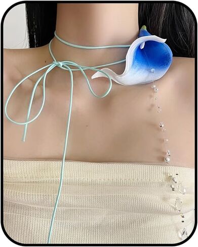 قلادات زهرة ملونة للنساء، زنبق الكالا بيان قلادة اللؤلؤ قطرة 90s قلادة قلادة قابل للتعديل فريدة من نوعها الصيف الحبل القلائد مجوهرات الهدايا in Kuwait