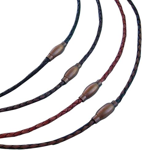 Handmade Thin Braided Leather Chain Necklace with Copper Toned Brass Magnetic Clasp - Available in 16,18,20,22,24 inch or Custom in Saudi Arabia