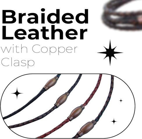Handmade Thin Braided Leather Chain Necklace with Copper Toned Brass Magnetic Clasp - Available in 16,18,20,22,24 inch or Custom in Saudi Arabia