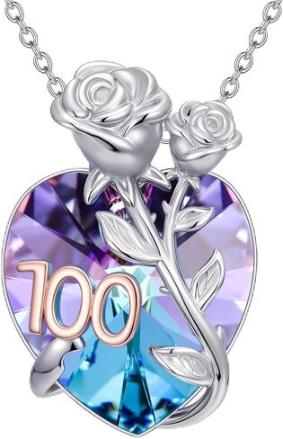 OHAYOO Rose Heart Pendant Necklace for Women, 925 Sterling Silver with Purple Austrian Crystal, Rose Gold Plated Anniversary and Milestone Keepsake Jewelry Gift for Mom Grandma Her in Saudi Arabia