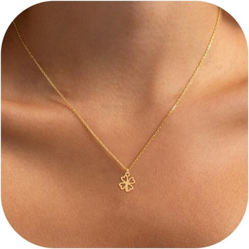 Dainty Gold Necklaces for Women Trendy Non Tarnish 14K Gold Plated Cubic Zirconia Necklace Layered Simple Cute Four Leaf Clover Choker Jewelry Birthday Gifts in Saudi Arabia