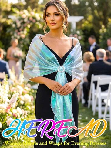 HEREAD Women Shawls and Wraps for Evening Dresses Light Purple Sparkly Bridal Sheer Scarf with Rhinestone Buckle in Kuwait