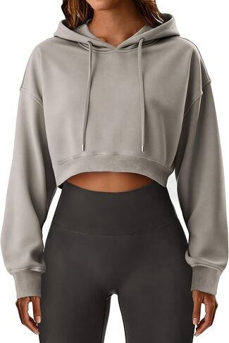 Remidoo Cropped Hoodie Women Long Sleeve Crop Top Casual Drawstring Hooded Sweatshirt in Saudi Arabia