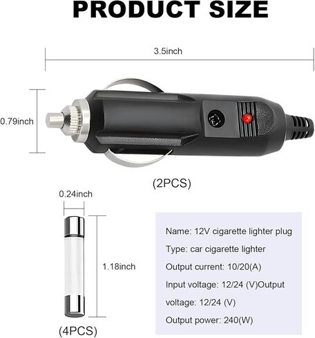 2PCS Cigarette Lighter Male Plug, 12/24V Aux Socket Cigar Plug Connector with 15A 20A Fuse, Automotive Cigarette Lighter Socket Connector Replacement with Diode Indicator in Saudi Arabia