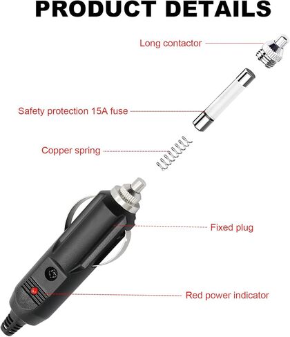 2PCS Cigarette Lighter Male Plug, 12/24V Aux Socket Cigar Plug Connector with 15A 20A Fuse, Automotive Cigarette Lighter Socket Connector Replacement with Diode Indicator in Saudi Arabia