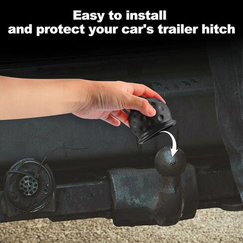 Trailer Ball Head Cover - Soft Rubber Protection for 50mm Hitch Balls, Abrasion-Resistant, Dust-Proof & Stylish - Black (1 Piece) in Kuwait