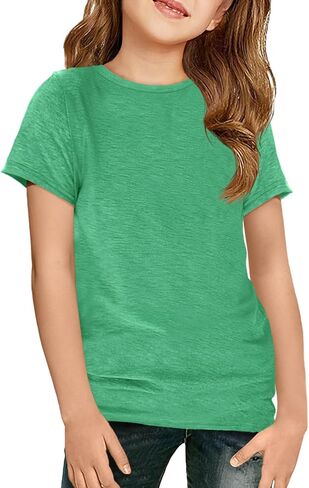 ZDC Girls Short Sleeve T Shirts Kids Crewneck Summer Tops Basic Tees 5-14 Years in Saudi Arabia