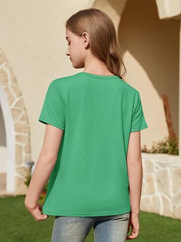 ZDC Girls Short Sleeve T Shirts Kids Crewneck Summer Tops Basic Tees 5-14 Years in Saudi Arabia