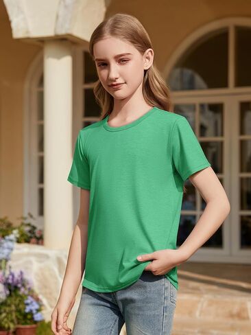 ZDC Girls Short Sleeve T Shirts Kids Crewneck Summer Tops Basic Tees 5-14 Years in Saudi Arabia