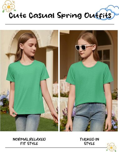 ZDC Girls Short Sleeve T Shirts Kids Crewneck Summer Tops Basic Tees 5-14 Years in Saudi Arabia