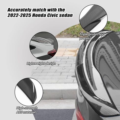 Glossy Black Rear Spoiler Wing Precision-Fit for 2022-2025 Honda Civic Sedan No-Drill Installation Durable ABS Sporty Aerodynamic Trunk Lip Spoiler (Sedan, Carbon Fiber) in Kuwait