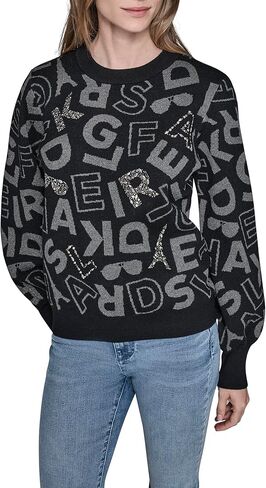 KARL LAGERFELD womens Long Sleeve Crew Neck All Over Logo Sweater in Saudi Arabia