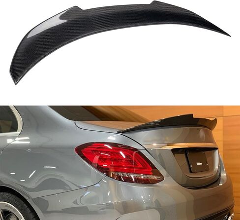 سبويلر خلفي من ألياف الكربون الحقيقي متوافق مع سيارة مرسيدس بنز C-Class W205 سيدان 2015-2021، جناح الشفاه ذو الركل العالي من طراز PSM يناسب C63 C180 C200 C250 C300 C43 AMG in Saudi Arabia
