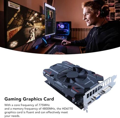 VBESTLIFE HD6770 4GB Graphics Card, DDR5, 128bit, PCI Express 2.0 16X, 775/4800MHz, 2560x1600, PC Gaming Video Card with , DVI I and VGA Ports (HD6770 4GB DDR5) in Saudi Arabia