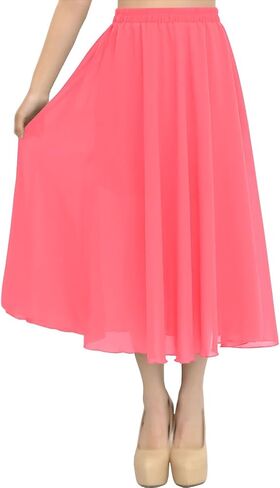 Indian Trendy Women's Chiffon Double Layer Maxi Skirt Pleated Retro Midi 60 CM Long in Saudi Arabia