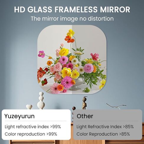 مرآة حمام مربعة بدون إطار مقاس 20 بوصة، مرآة حائط من الزجاج المقسى، مرآة زينة عالية الدقة للمدخل وغرفة المعيشة وديكور المنزل، حواف مستديرة مصقولة، سمك 1/5 بوصة in Kuwait