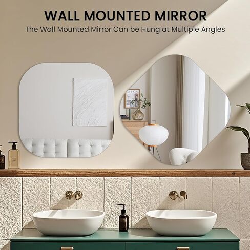 مرآة حمام مربعة بدون إطار مقاس 20 بوصة، مرآة حائط من الزجاج المقسى، مرآة زينة عالية الدقة للمدخل وغرفة المعيشة وديكور المنزل، حواف مستديرة مصقولة، سمك 1/5 بوصة in Kuwait